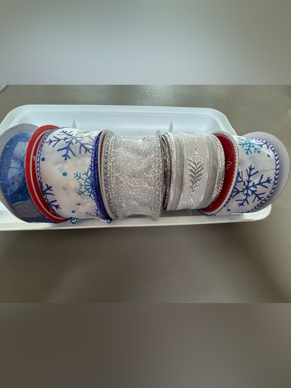 Holiday Snowflake and Glitter Decorative Ribbon Set - White & Blue